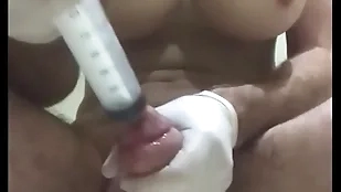 Insertion condom come into possession of bladder apropos pumped balls and move titts