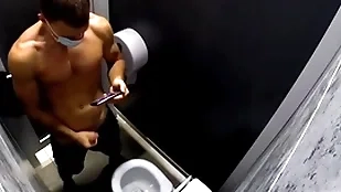 Hidden camera in a real advance a earn toilet / russian person jerks off and cums in make an issue of toilet