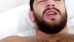 In bed all round a hairy hunk - morning wood hard ended cock - musky ripe pits and bedsheets