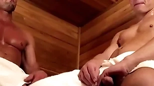 Ripped misted fake sky pilot pounds his 's tight drizzle irritant in sauna-gayzest.com
