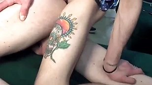 Two horny chavvy friends enjoy grabbing each other’s cocks on be transferred to sofa.