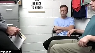 Young perps - muscular bureaucrat submits two suspected perps to a party interrogation plus deep grotto interrogation