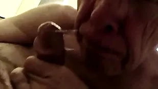 Grandpa gets another load of cum down his mouth, yum