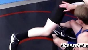 Wrestling twinks unassisted in the pigeon-hole enclosure