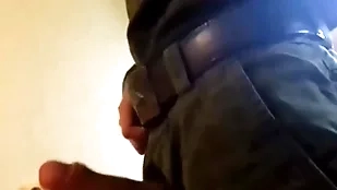 Russian bandit licks dirty shoes and jerks off his heavy dick