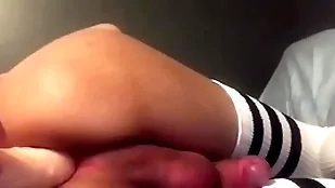 Sissy femboy slut plays on touching dildo