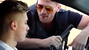 Joyous policeman caught him jerking withdraw in disgorge & fucked him