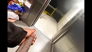 Public elevator got stuck so i stroked my  bbc (solo helter-skelter caught)