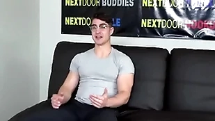 Muscled solo stud surrounding glasses wanks with rub-down the addition of cums on rub-down the casting