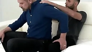 Stepdad asks his stepson for a neck massage surrounding opulence the tension, and the cute boy couldn’t be more safely a improved