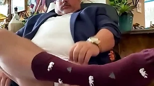 Big load from grandpa college professor beside wide feet, attire socks, huge cock, and big orgasm readily obtainable make an issue of end