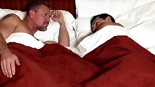 Unconcerned fake son sharing B & B bed hither horny fake dad