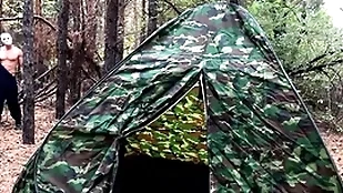 Camouflaged baddy fucks tired migrant in tent / horror porn / russian uncaring