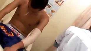 Slim asian barebacked at the end of one's tether doctor for jizz after testing