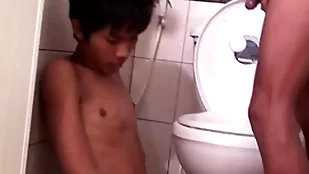 Asian bareback twink fucks pissing timber in the air doggystyle