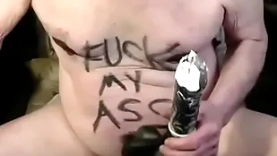 Tonyslave training his male hole with dildo