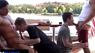 Stepdads jax thirio & dalton riley take bends pounding their twink stepsons on a boat - familydick