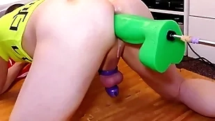 Mike burr under rub-down the saddle rub-down the obese mean green boogeyman dildo for size dimension locked in continence